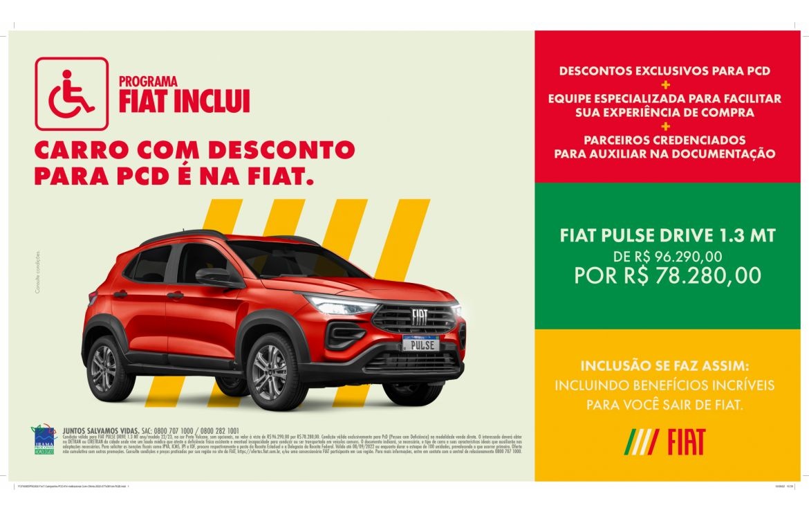 Fiat promove ofertas exclusivas de quase 19% para o público PCD